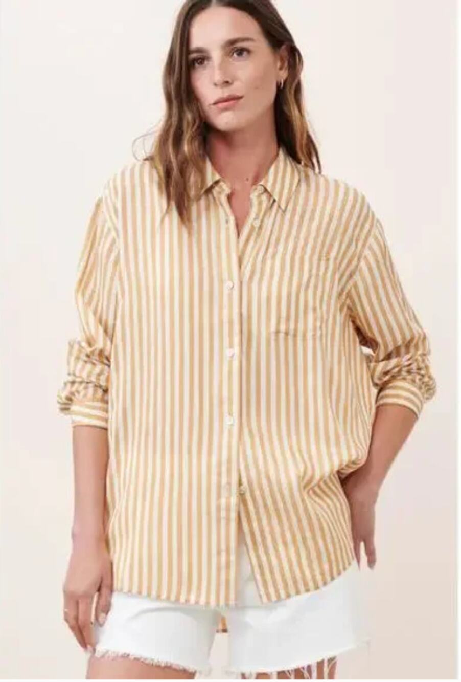 JENNI KAYNE | Boyfriend Shirt in Mustard Stripe | Size XXL